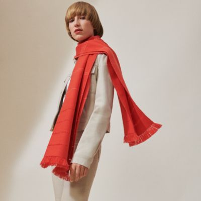 HERMES マフラー 赤 レッド フリンジ レディース 冬アイテム HERMES マフラー 赤 レッド フリンジ レディース 冬アイテム